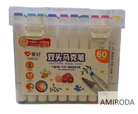 AIHAO 60db-os kétvégű alkoholos dekormarker, gömbölyű (3mm) és vágott (7mm) heggyel