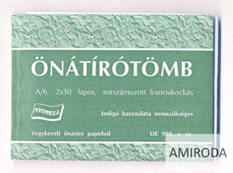 Önátírótömb , A/6, sorszámozott, 50x2pld